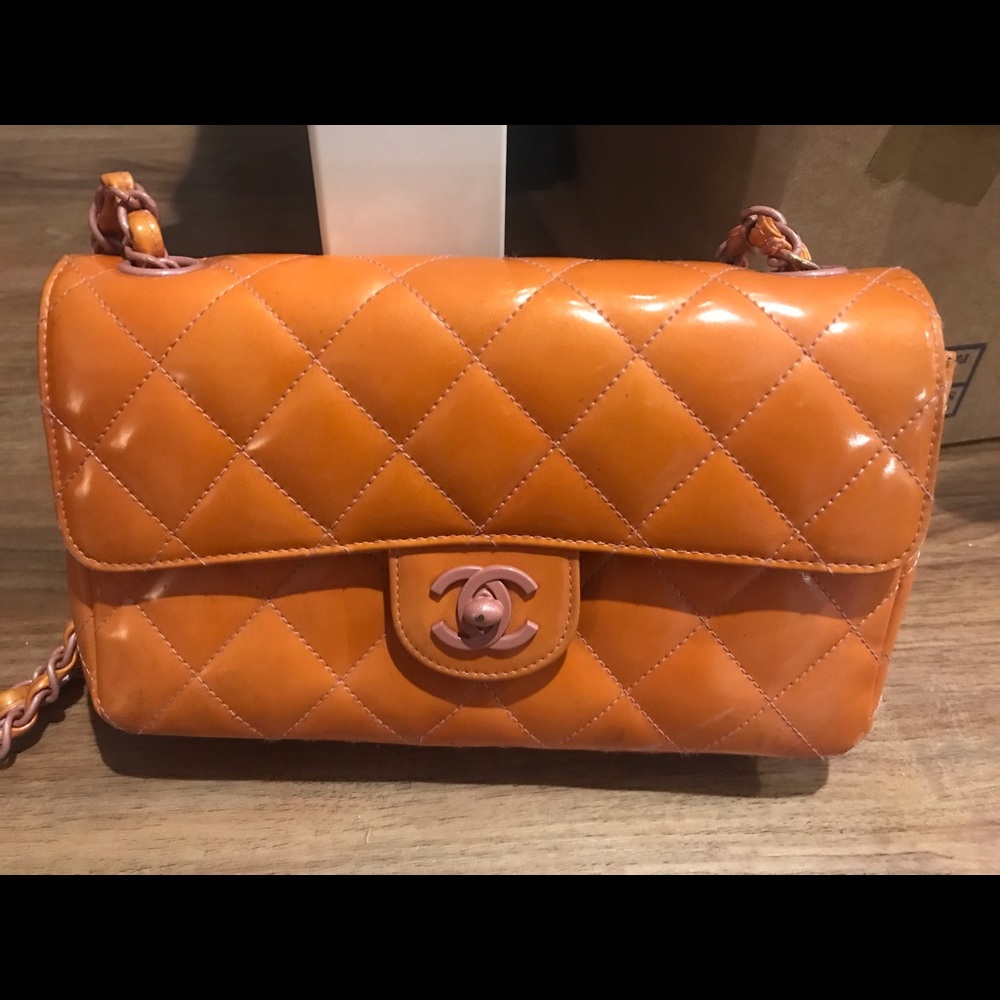 Authentic Channel single flap patent orange bad